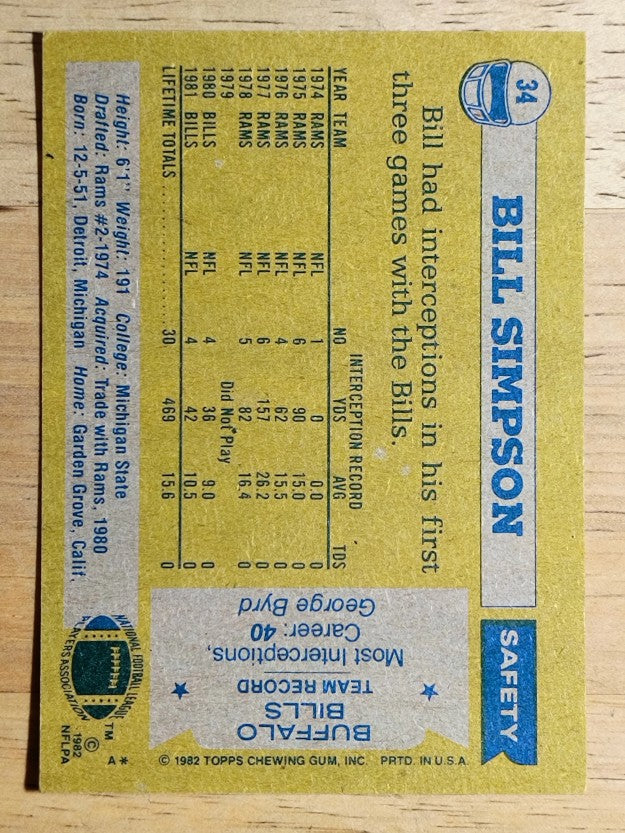 1982 Topps #34 Bill Simpson