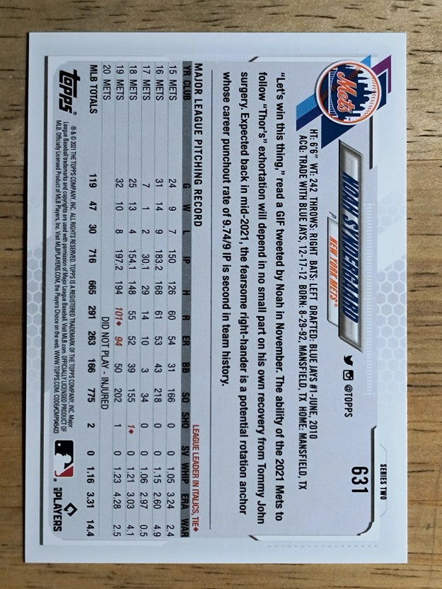 2021 Topps #631 Noah Syndergaard