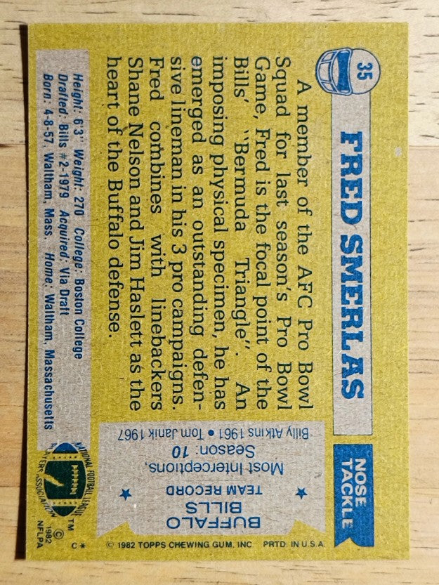 1982 Topps #35 Fred Smerlas