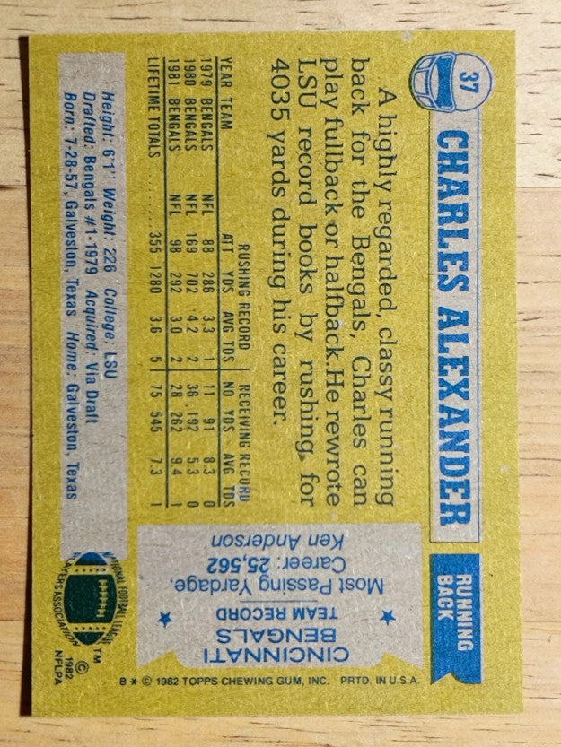 1982 Topps #37 Charles Alexander