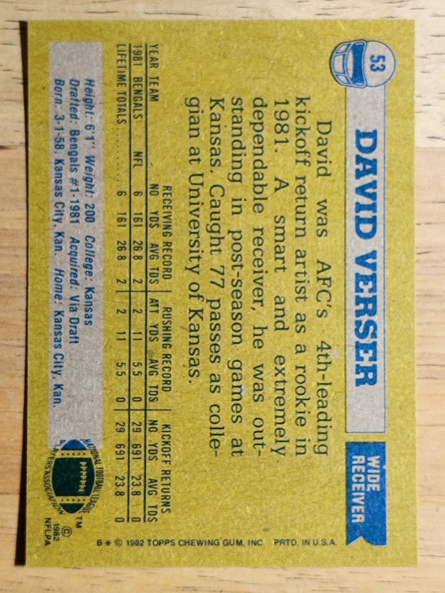 1982 Topps #53 David Verser RC