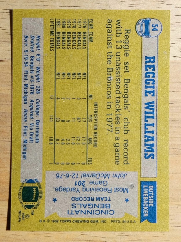 1982 Topps #54 Reggie Williams
