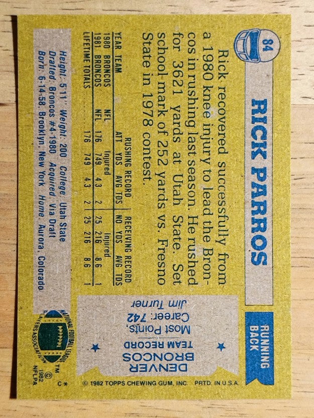 1982 Topps #84 Rick Parros