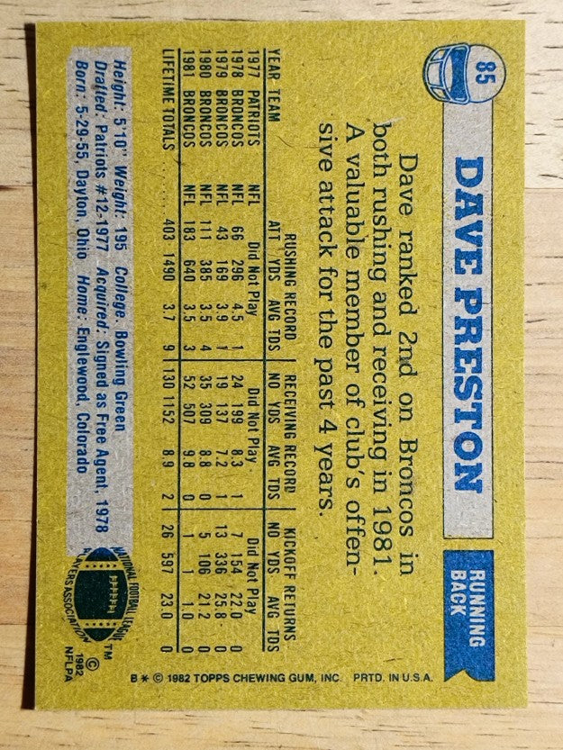 1982 Topps #85 Dave Preston