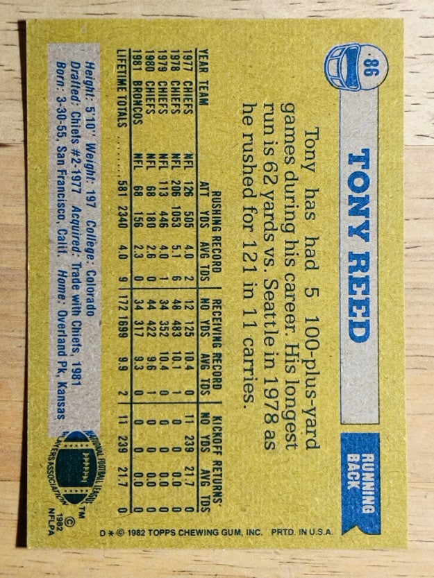 1982 Topps #86 Tony Reed