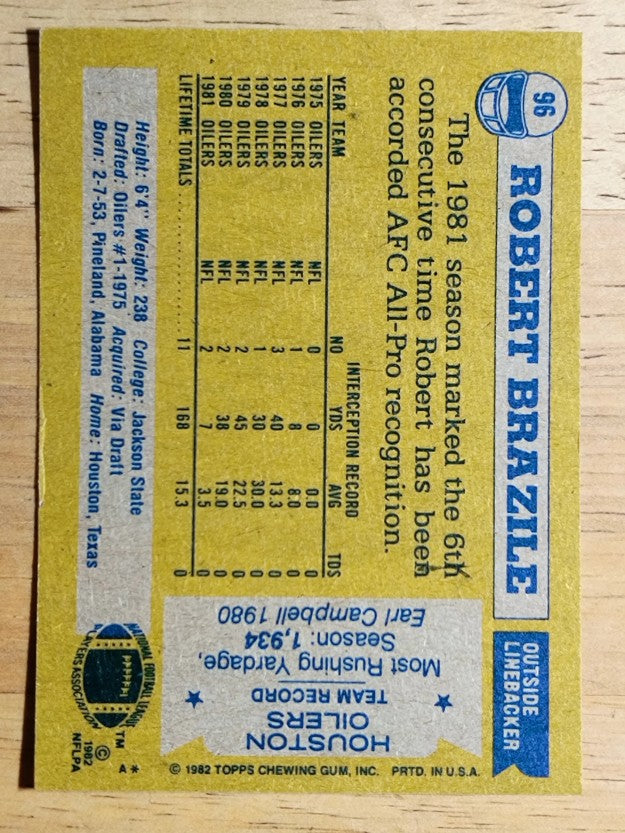 1982 Topps #96 Robert Brazile