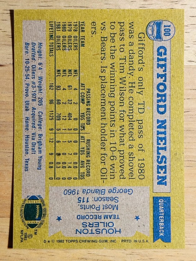 1982 Topps #100 Gifford Nielsen RC