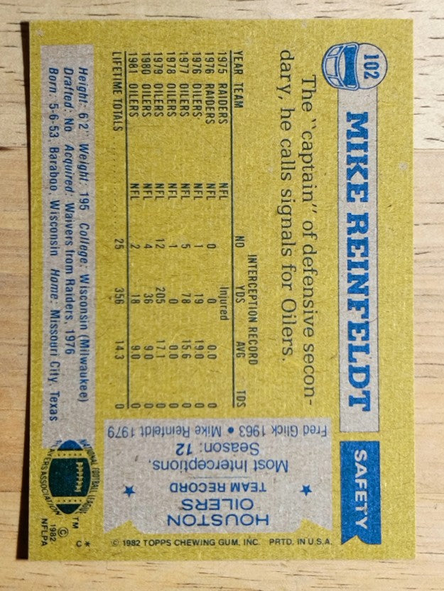 1982 Topps #102 Mike Reinfeldt