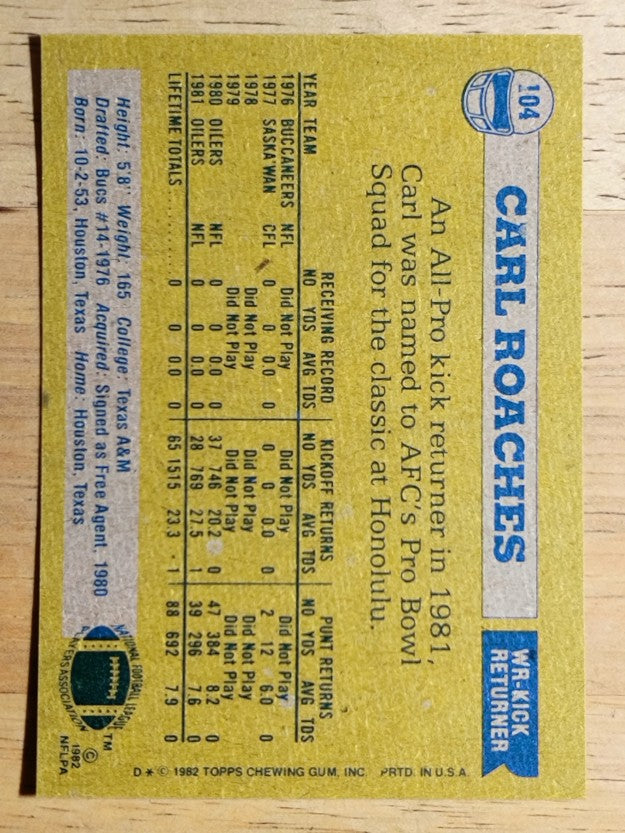 1982 Topps #104 Carl Roaches