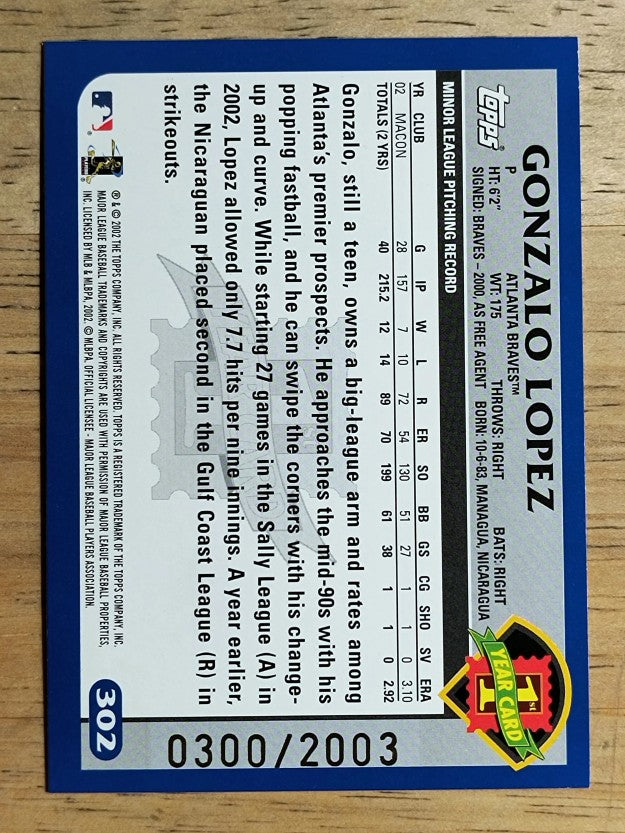 2003 Topps Gold #302 Gonzalo Lopez FY