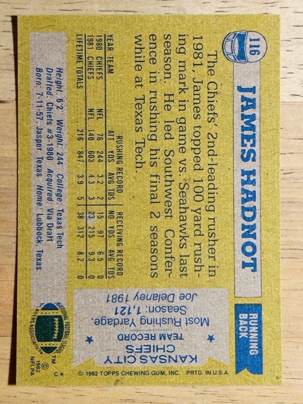 1982 Topps #116 James Hadnot