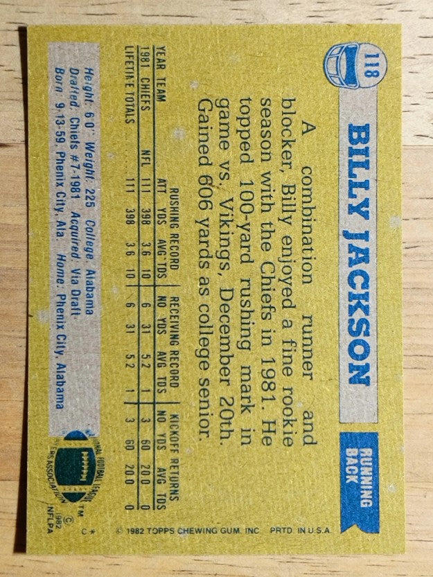 1982 Topps #118 Billy Jackson