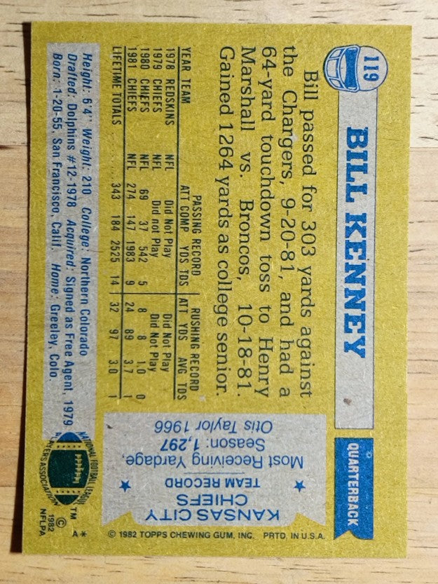 1982 Topps #119 Bill Kenney RC