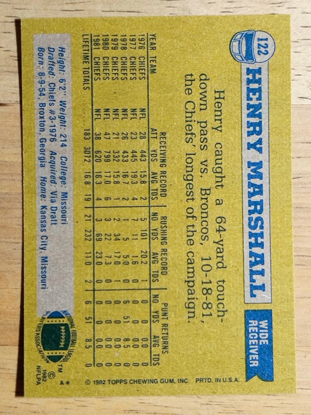 1982 Topps #122 Henry Marshall