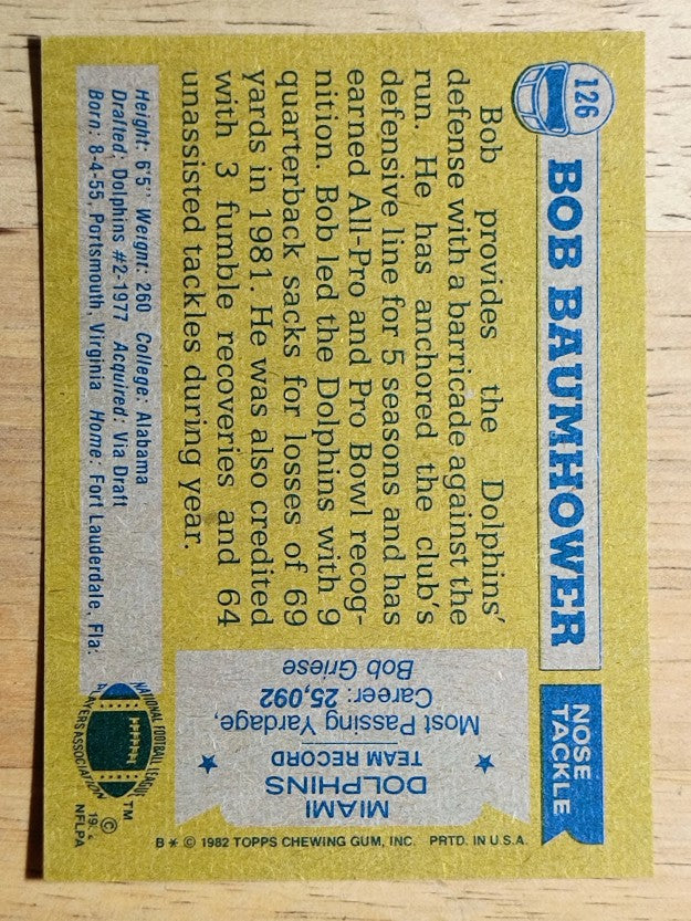 1982 Topps #126 Bob Baumhower