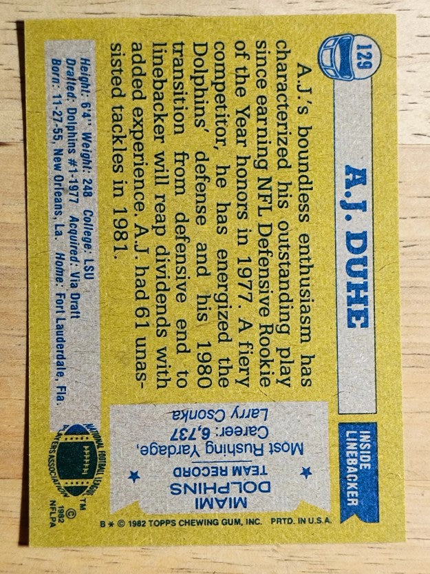 1982 Topps #129 A.J. Duhe