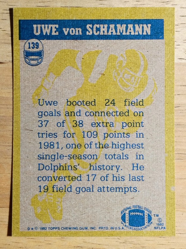 1982 Topps #139 Uwe Von Schamann IA