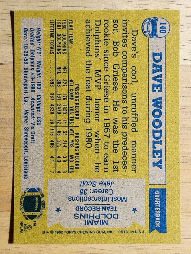 1982 Topps #140 David Woodley