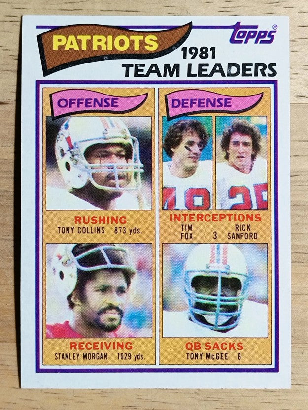 1982 Topps #141 Tony Collins/Stanley Morgan/Tim Fox/Rick Sanford/Tony McGee TL