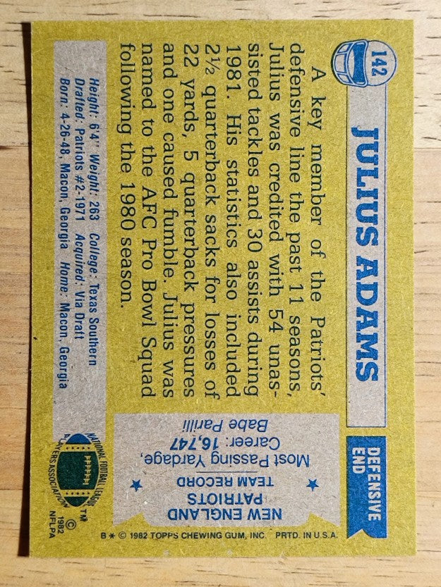 1982 Topps #142 Julius Adams
