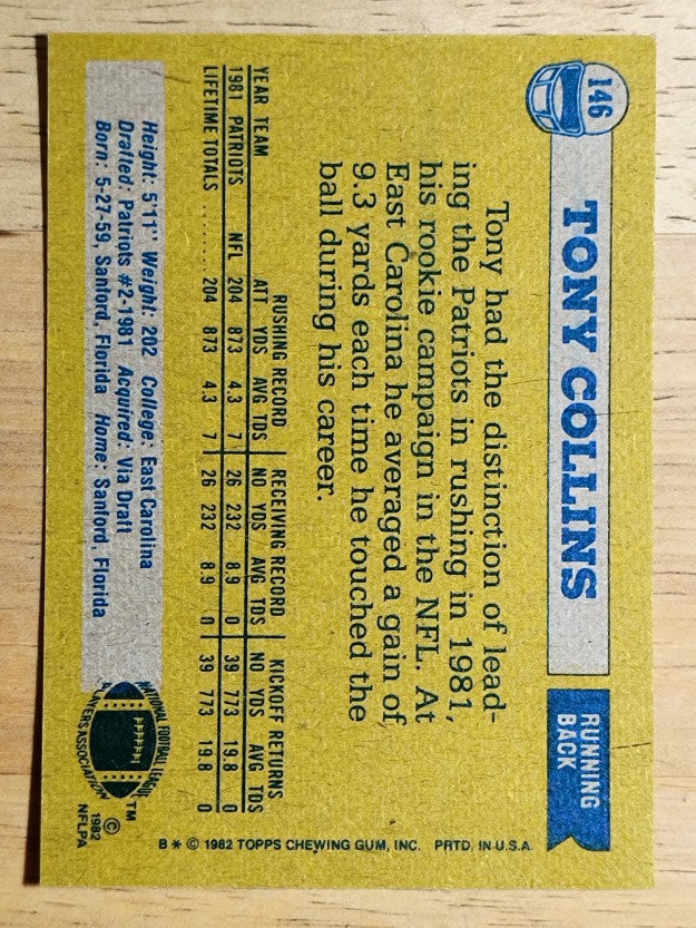 1982 Topps #146 Tony Collins RC