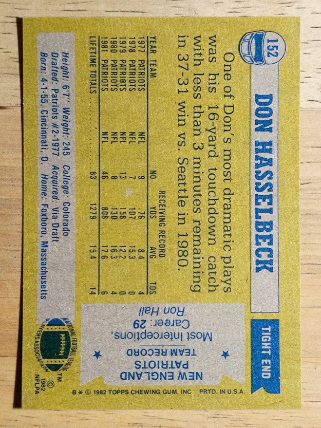1982 Topps #152 Don Hasselbeck