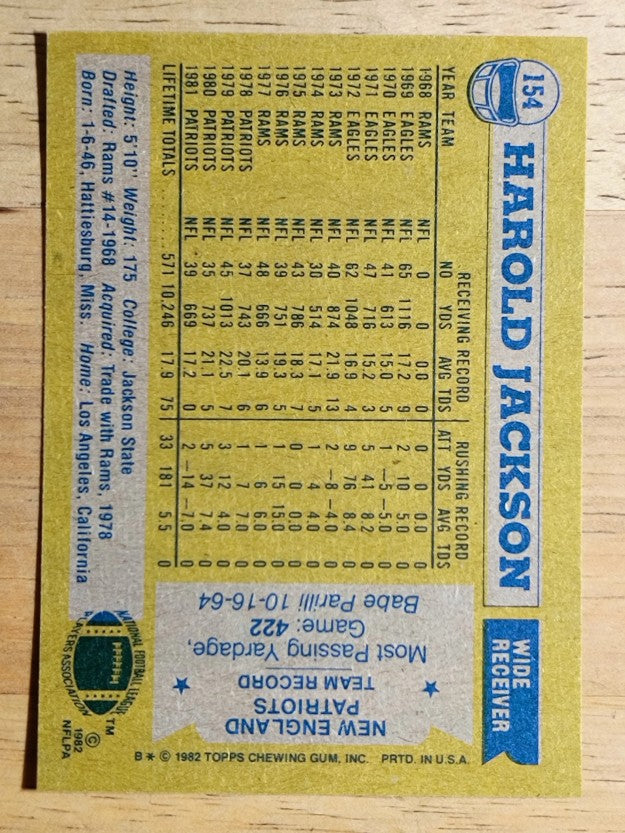 1982 Topps #154 Harold Jackson