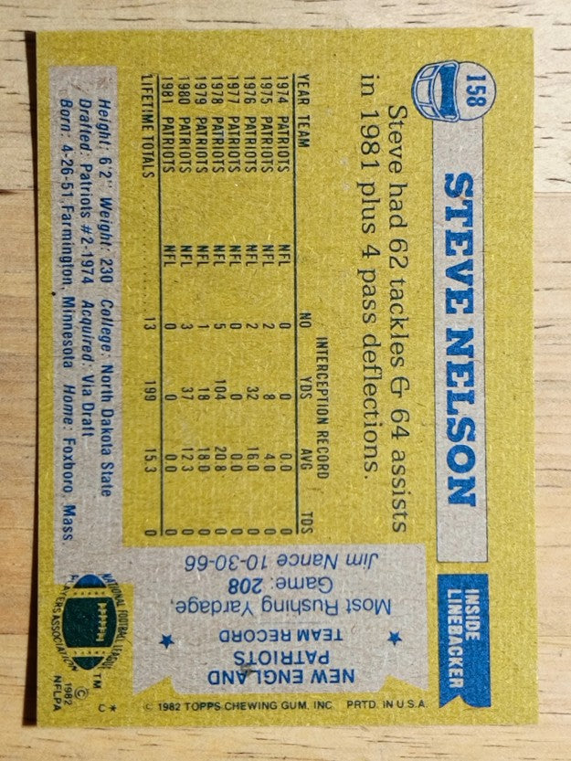 1982 Topps #158 Steve Nelson