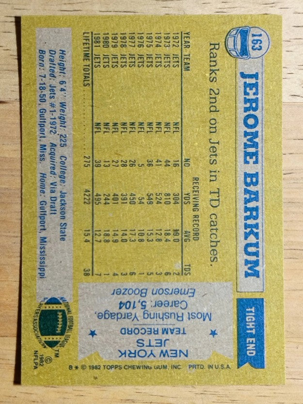1982 Topps #163 Jerome Barkum