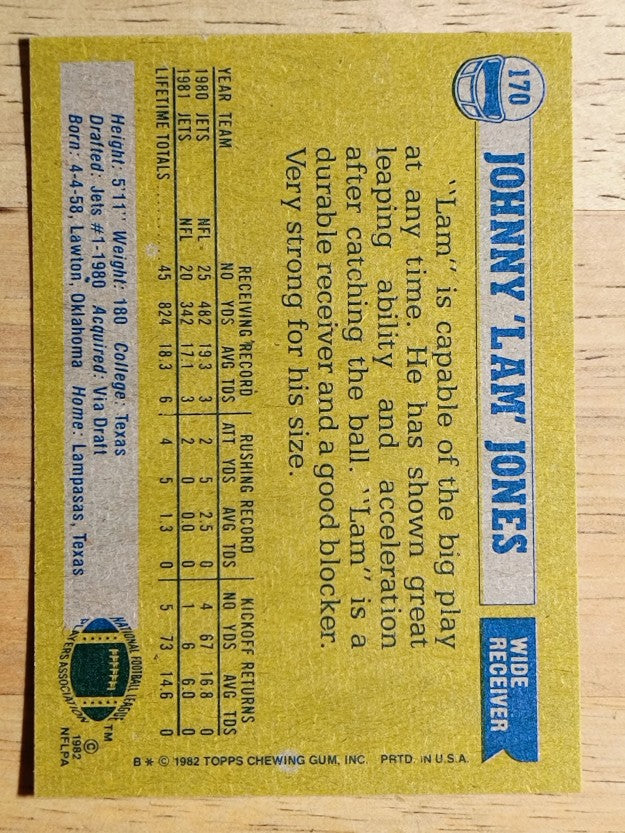 1982 Topps #170 Johnny Lam Jones