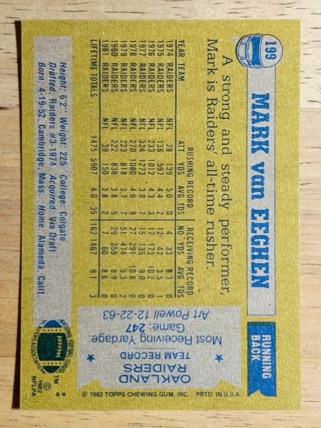 1982 Topps #199 Mark Van Eeghen