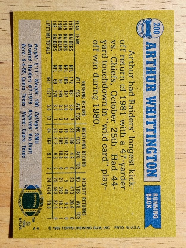 1982 Topps #200 Arthur Whittington