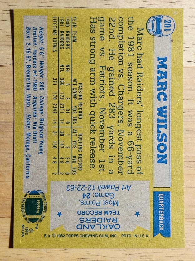 1982 Topps #201 Marc Wilson RC