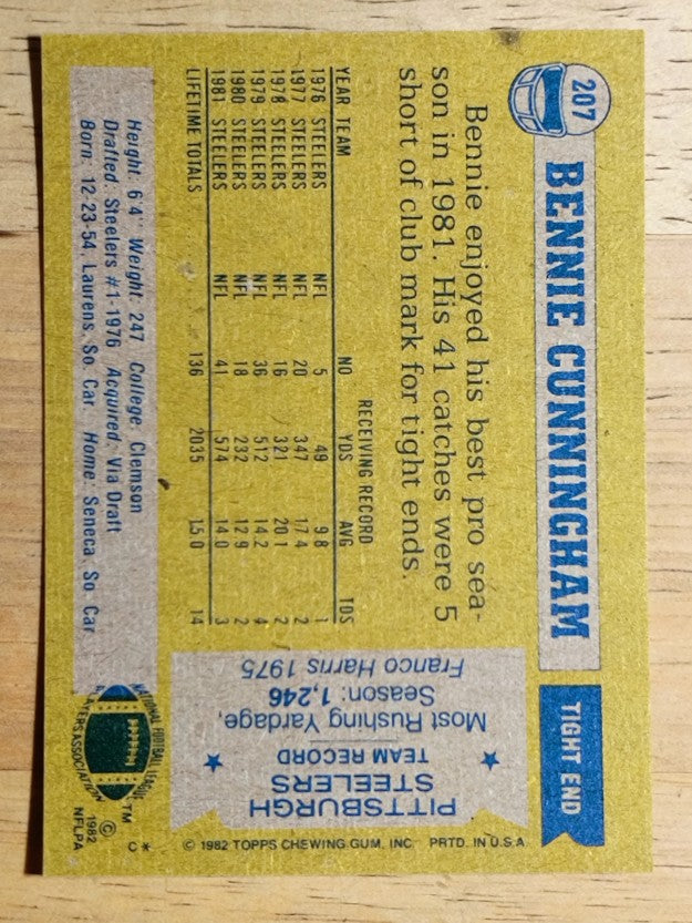 1982 Topps #207 Bennie Cunningham