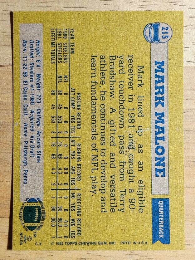 1982 Topps #215 Mark Malone RC