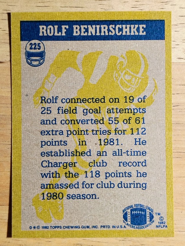 1982 Topps #225 Rolf Benirschke IA