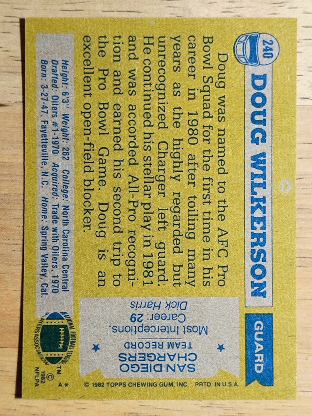 1982 Topps #240 Doug Wilkerson
