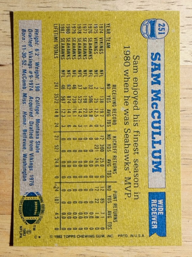 1982 Topps #251 Sam McCullum