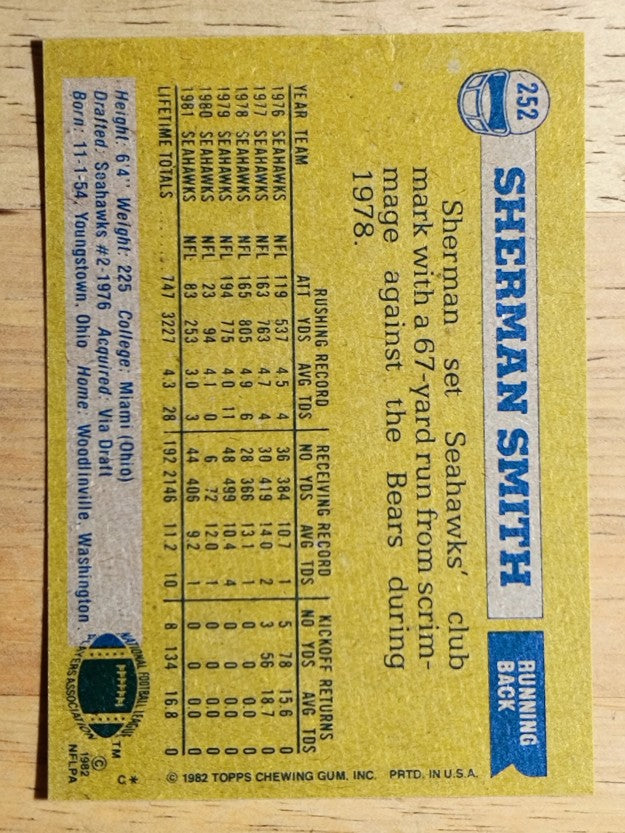 1982 Topps #252 Sherman Smith