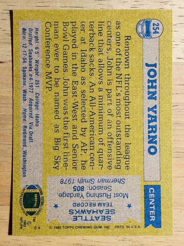 1982 Topps #254 John Yarno