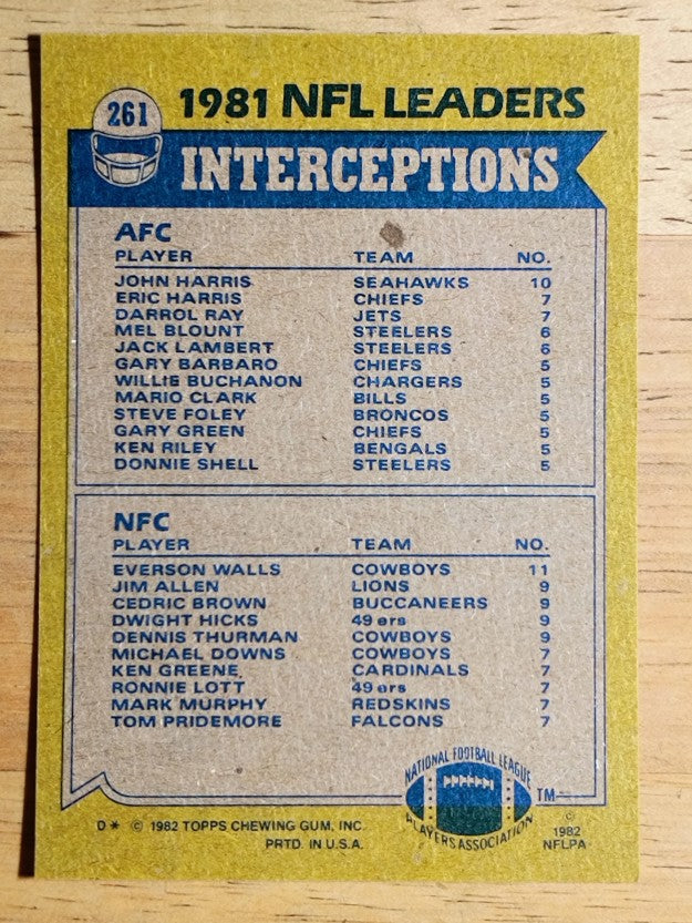 1982 Topps #261 Interception Leaders/John Harris/Everson Walls