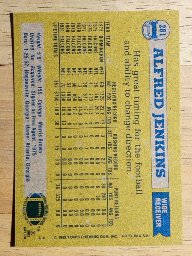 1982 Topps #281 Alfred Jenkins