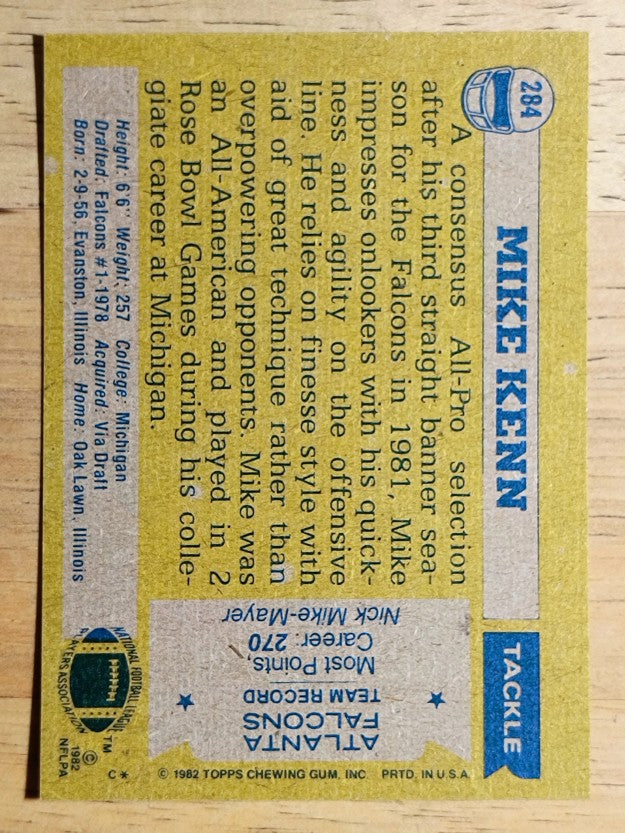 1982 Topps #284 Mike Kenn AP
