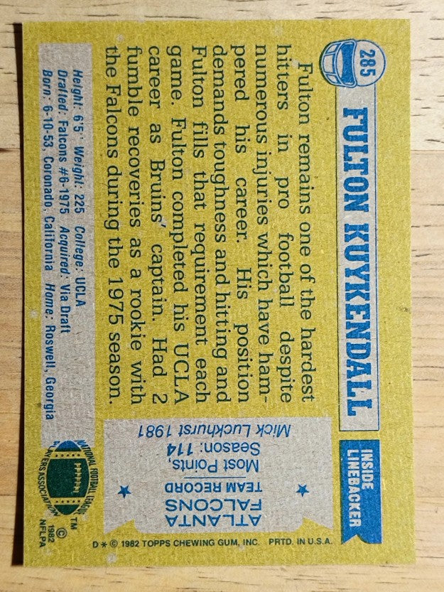 1982 Topps #285 Fulton Kuykendall