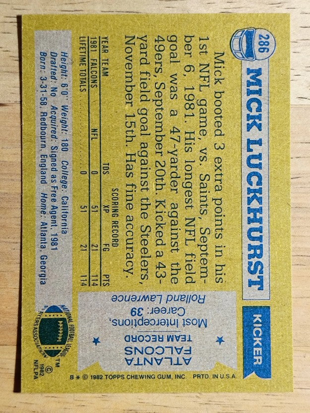 1982 Topps #286 Mick Luckhurst RC