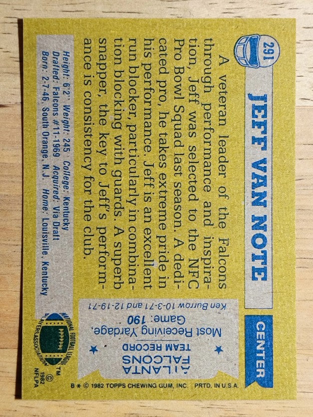 1982 Topps #291 Jeff Van Note