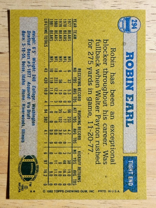 1982 Topps #294 Robin Earl