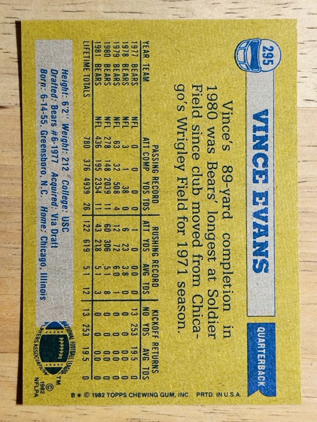 1982 Topps #295 Vince Evans