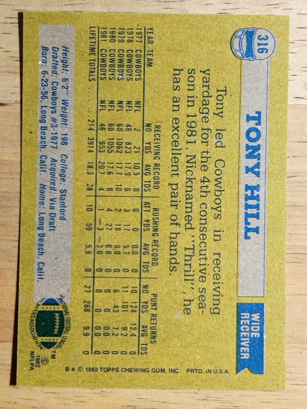 1982 Topps #316 Tony Hill