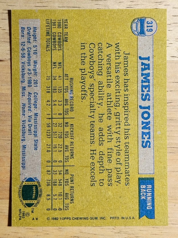 1982 Topps #319 James Jones